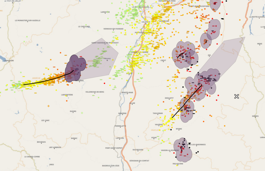 Surveiller : Visualisation des cellules orageuses, de leur sévérité et de leur déplacement