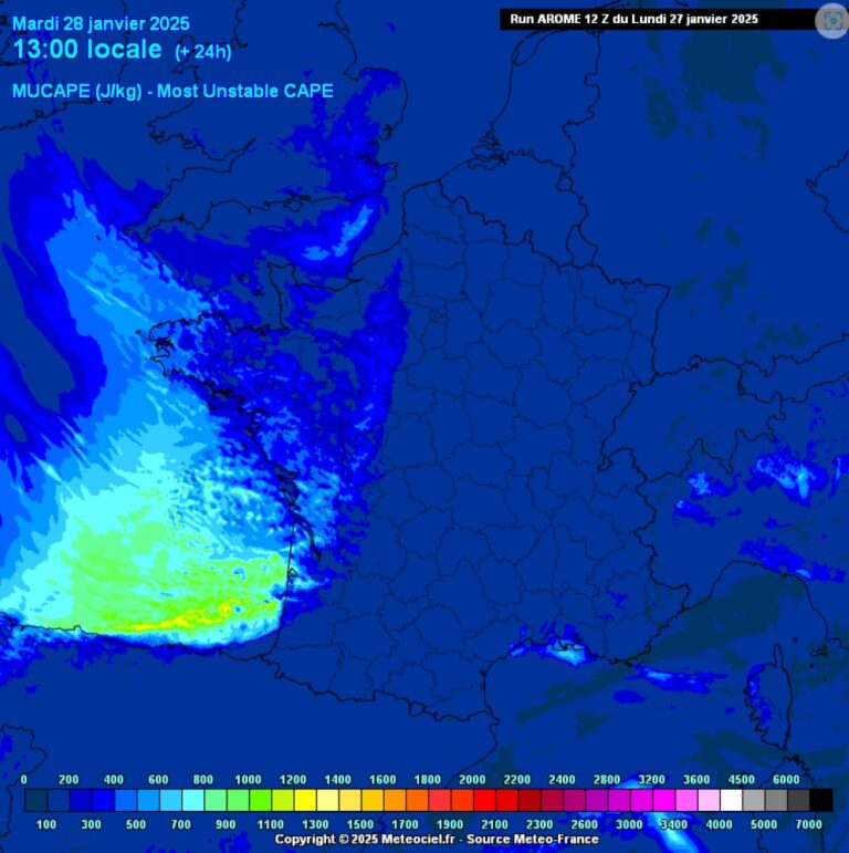 Figure 5 – MUCAPE modélisée par le modèle AROME ©Meteociel